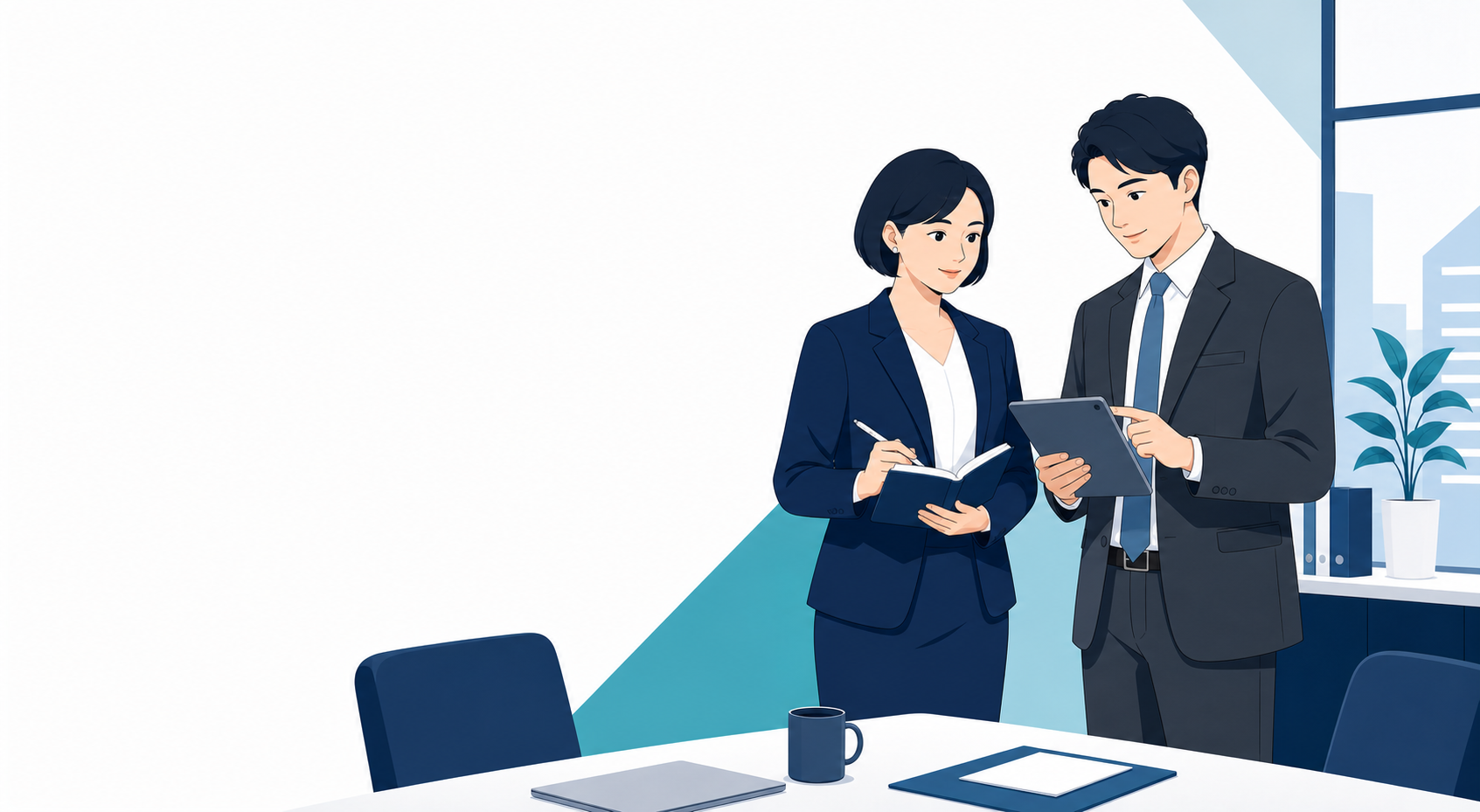 ビジネス日本語を学ぶ人物のイラスト
