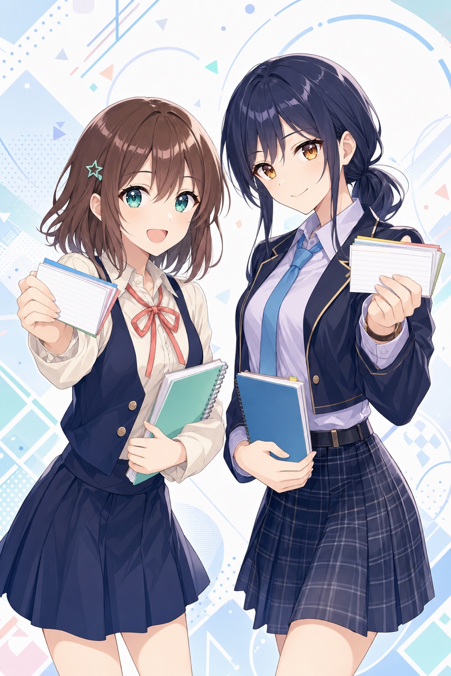 単語カードとノートを持つ、こはるとあおい