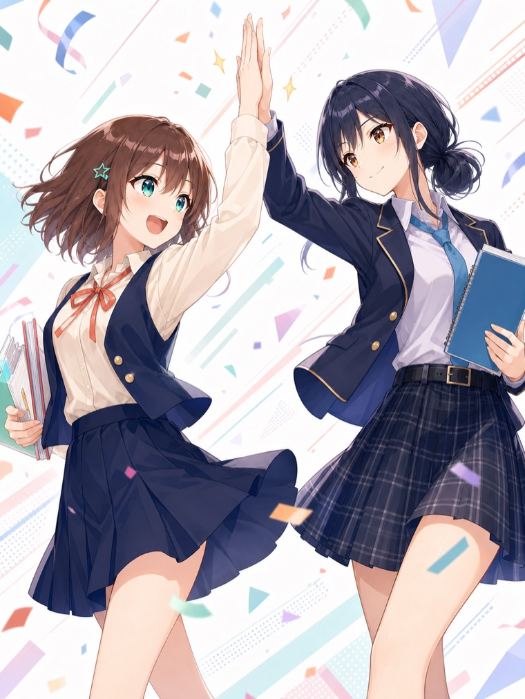 こはるとあおいが一緒に喜ぶご褒美イラスト