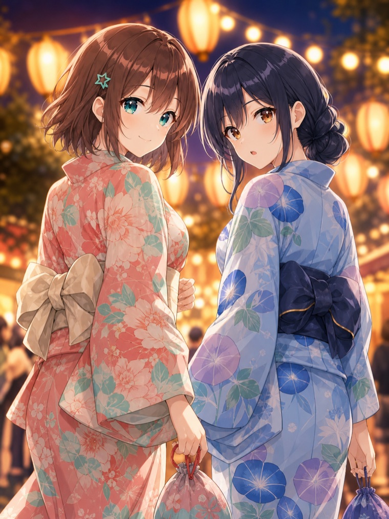 浴衣姿のレアご褒美イラスト